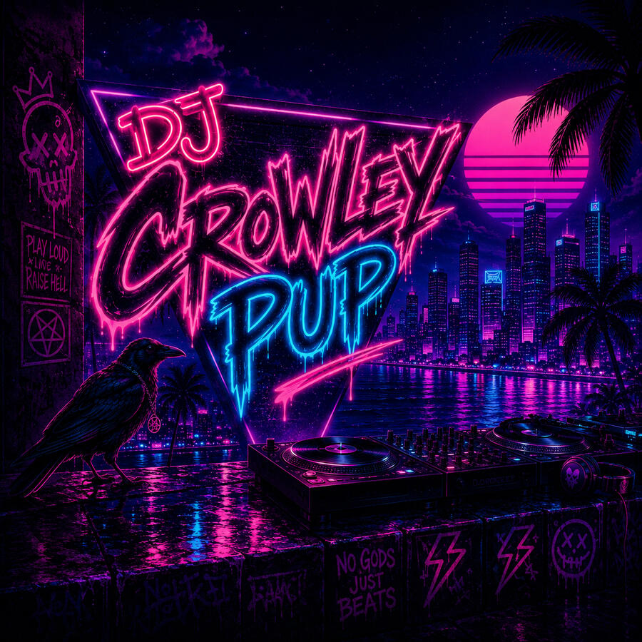 synthwave art style album cover for Dj Crowleypup